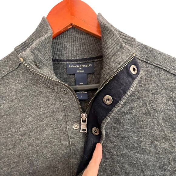 Banana Republic Merino Wool 1/4 Zip Sweater Mens Large Grey Knit Pullover - Picture 3 of 11